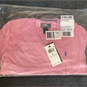 POLO Ralph Lauren BOY Cotton V-neck Sweater - PINK - Size 6
